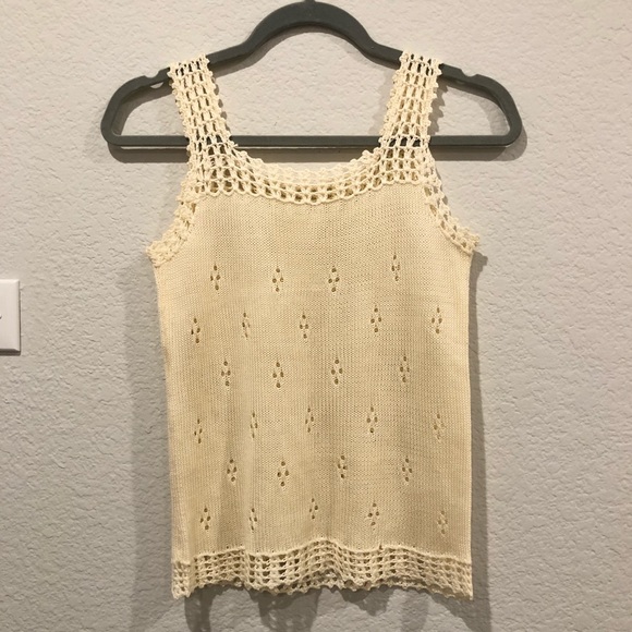 Cream Pointelle Knit Sleeveless Top - Picture 11 of 12
